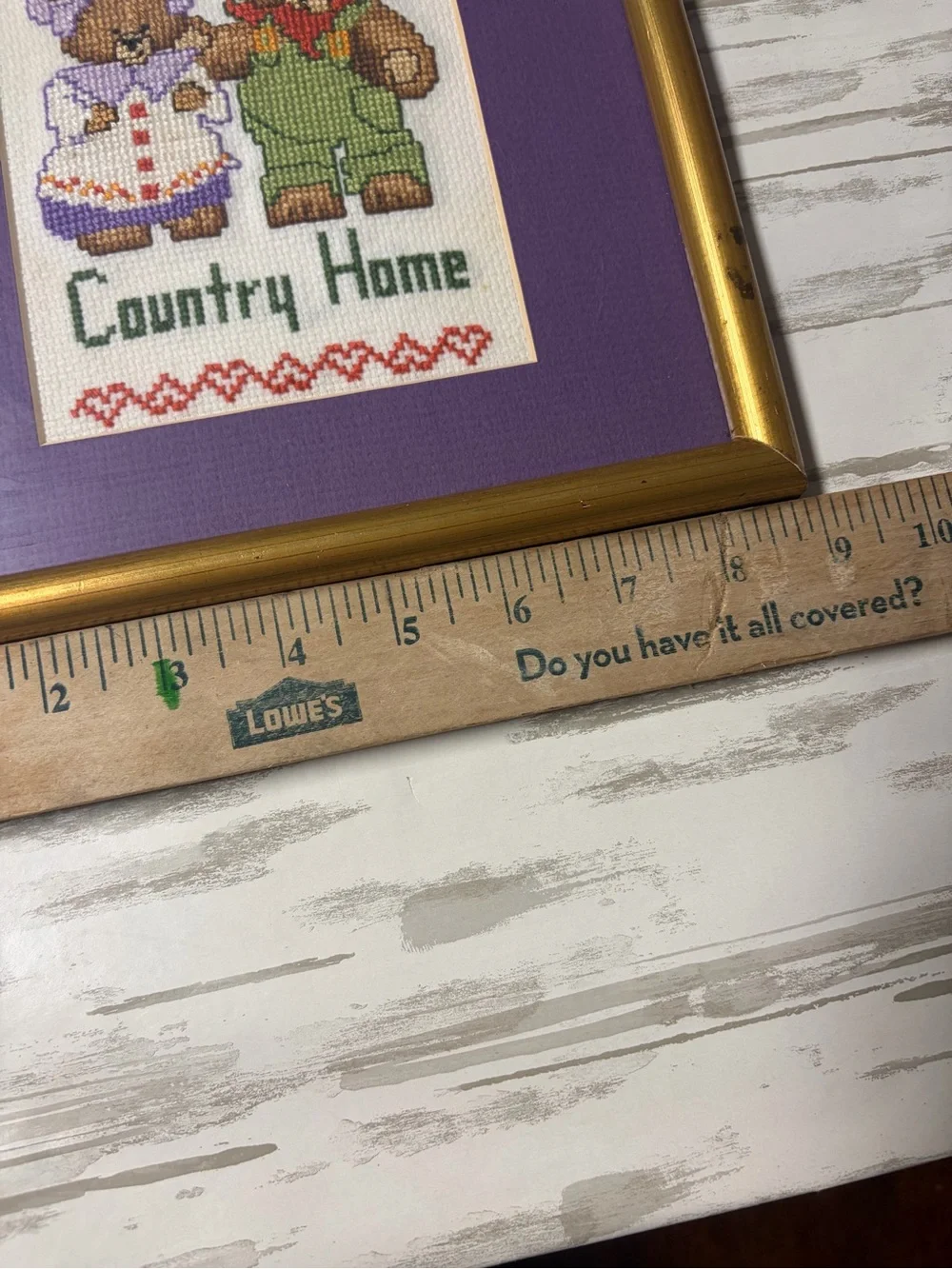 Bless Our Country Home Country Bears Framed Cross Stitch - Purple Mat